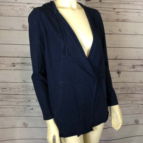 NWT J. Jill Pure Jill Soft & Light Indigo Knit Draped Hooded Jacket size small - Picture 10 of 12